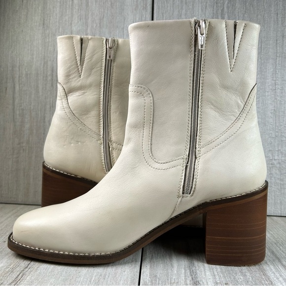 Patina Oslo Cream Leather Block Heeled Handmade Ankle Boots Women’s Size 10 - Picture 4 of 10